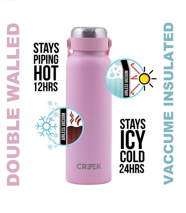 Creek Leak proof Double Insulated Stainless Steel Water Bottle Flask with Carry loop 600ml