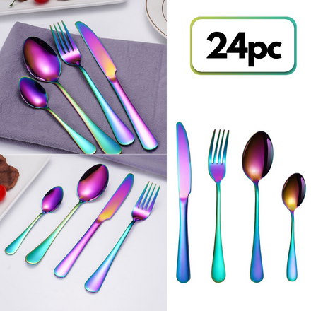 Stainless Steel Iridescent Premium Flatware Cutlery Set | 24pc