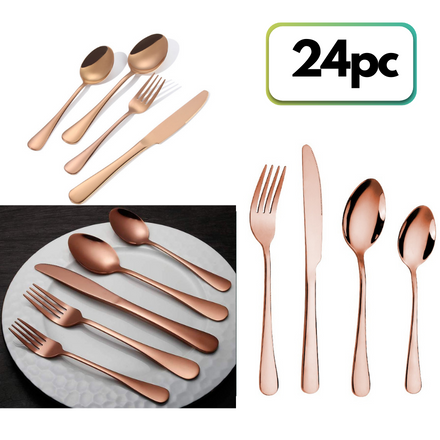 Stainless Steel RoseGold Premium Flatware Cutlery Set | 24pc