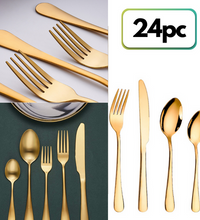 Stainless Steel Gold Premium Flatware Cutlery Set | 24pc