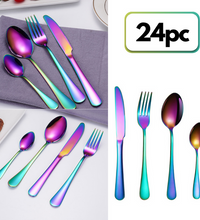 Stainless Steel Iridescent Premium Flatware Cutlery Set | 24pc